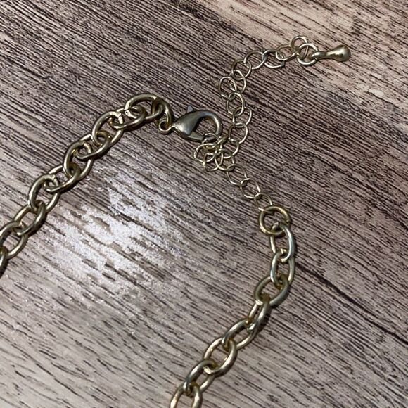 Opalescent Three Large Clusters Rhinestone Chain Statement Necklace Blue Gold To - Picture 3 of 5